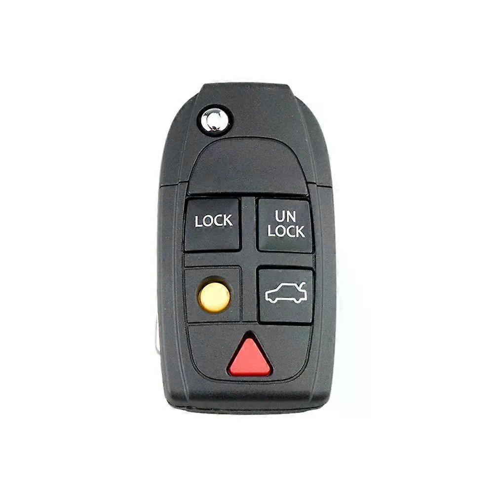 Car Remote Key Shell 5 Buttons Flip Folding Key Fob Case Cover Replacement for Volvo S60 S80 V70 XC70 XC90 Black