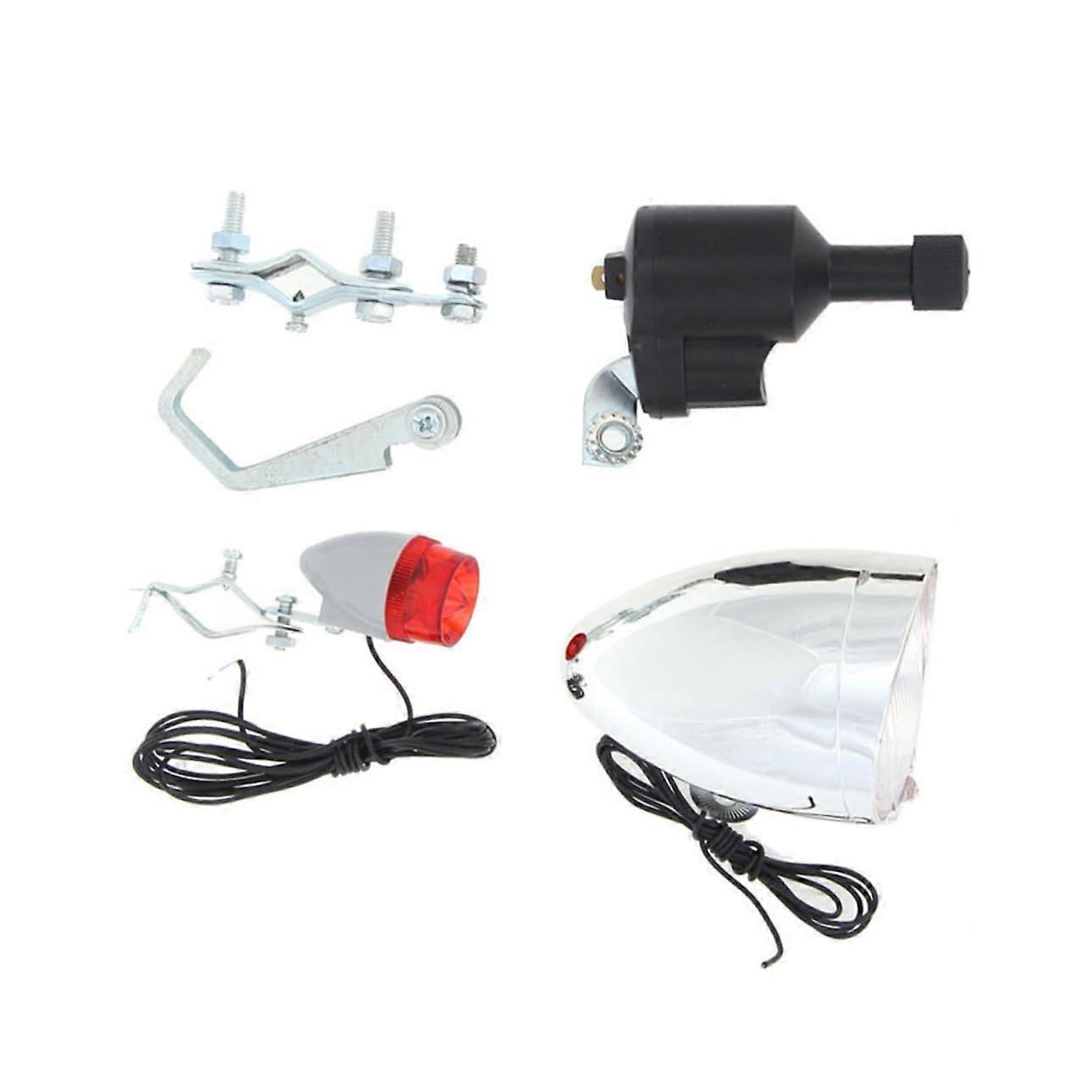 LED Bike Lights Dynamo Set with Friction Generator Headlight and Rear Light, No Battery Needed, Easy Mounting Hardware Included