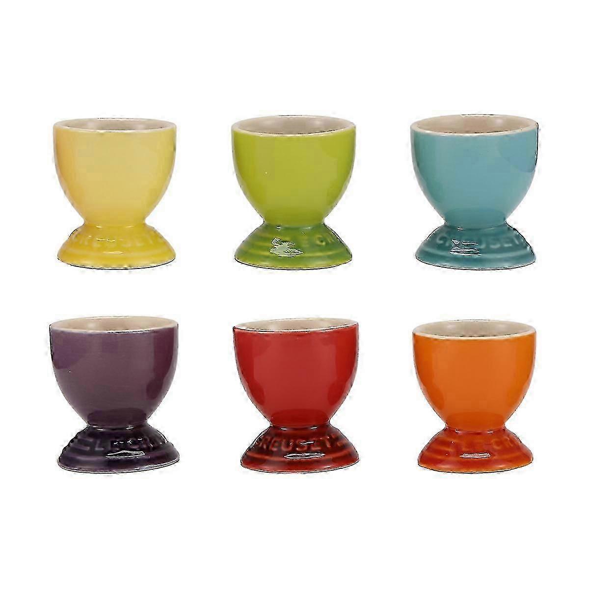 Keramiska äggkoppar, porslin färgglada äggkoppar set med 6, stativhållare för löskokta ägg, mikrovågsugn och diskmaskin säker