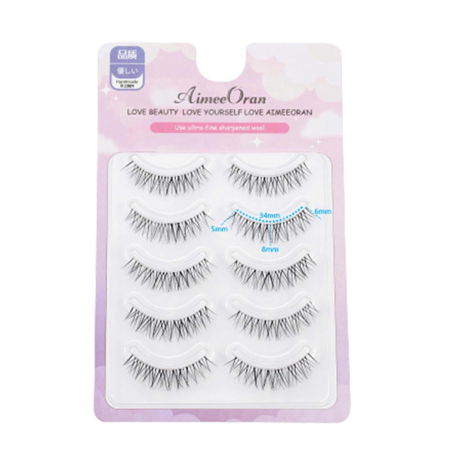 5 Pairs False Eyelashes Pack Soft Sharpened Tips Lengthening Wispy Lashes