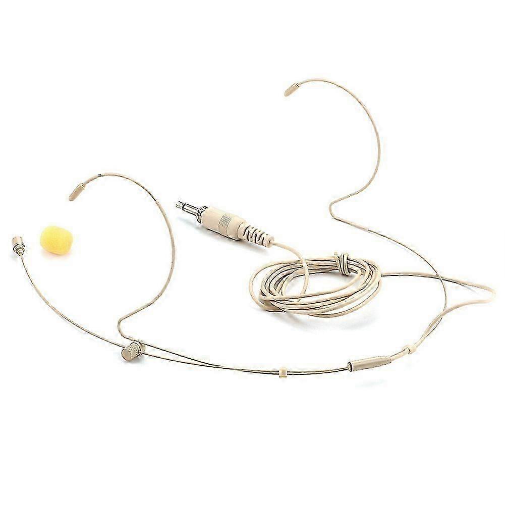Adjustable Beige Double Earhook Capacitor Headset Mic Headworn Lockable Microphone 3.5mm Plug for W
