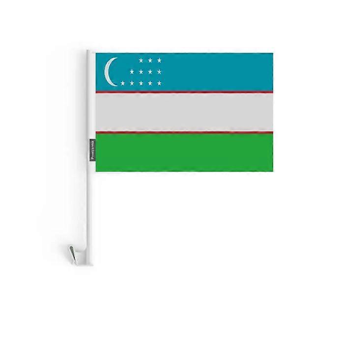 Uzbekistan Car Flag – 14 x 21 cm – Polyester Fabric – Window Attachment – 10 pieces
