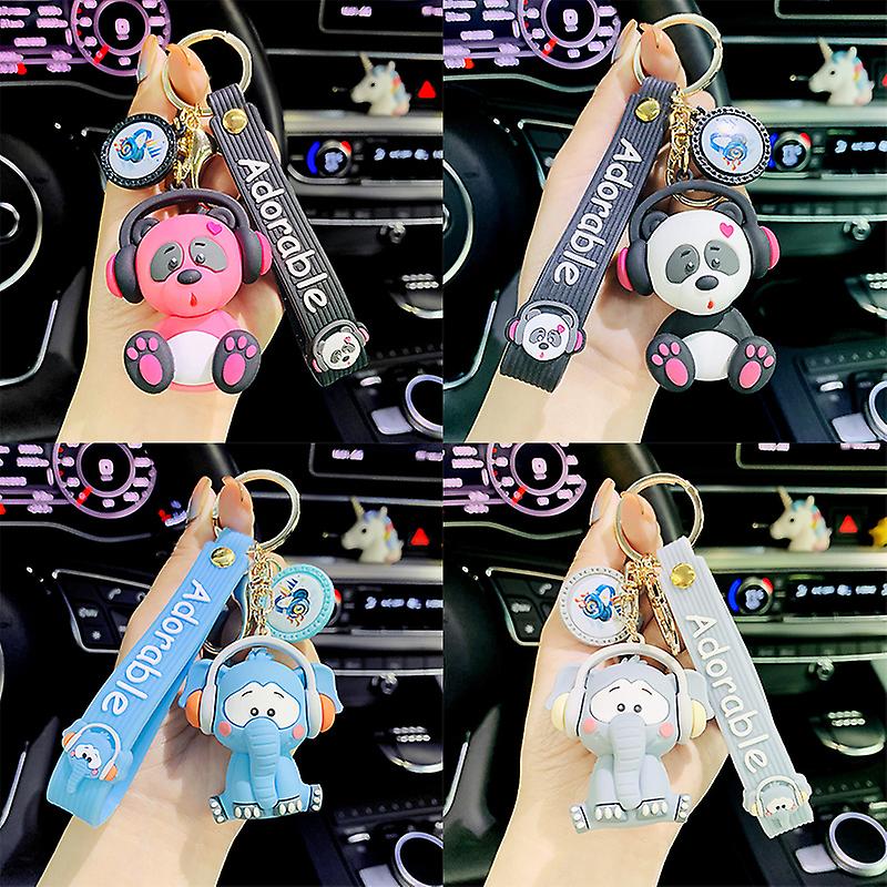 Rock Music Elephant Keychain Cartoon Classic Music Panda Animal Key Chian Holder