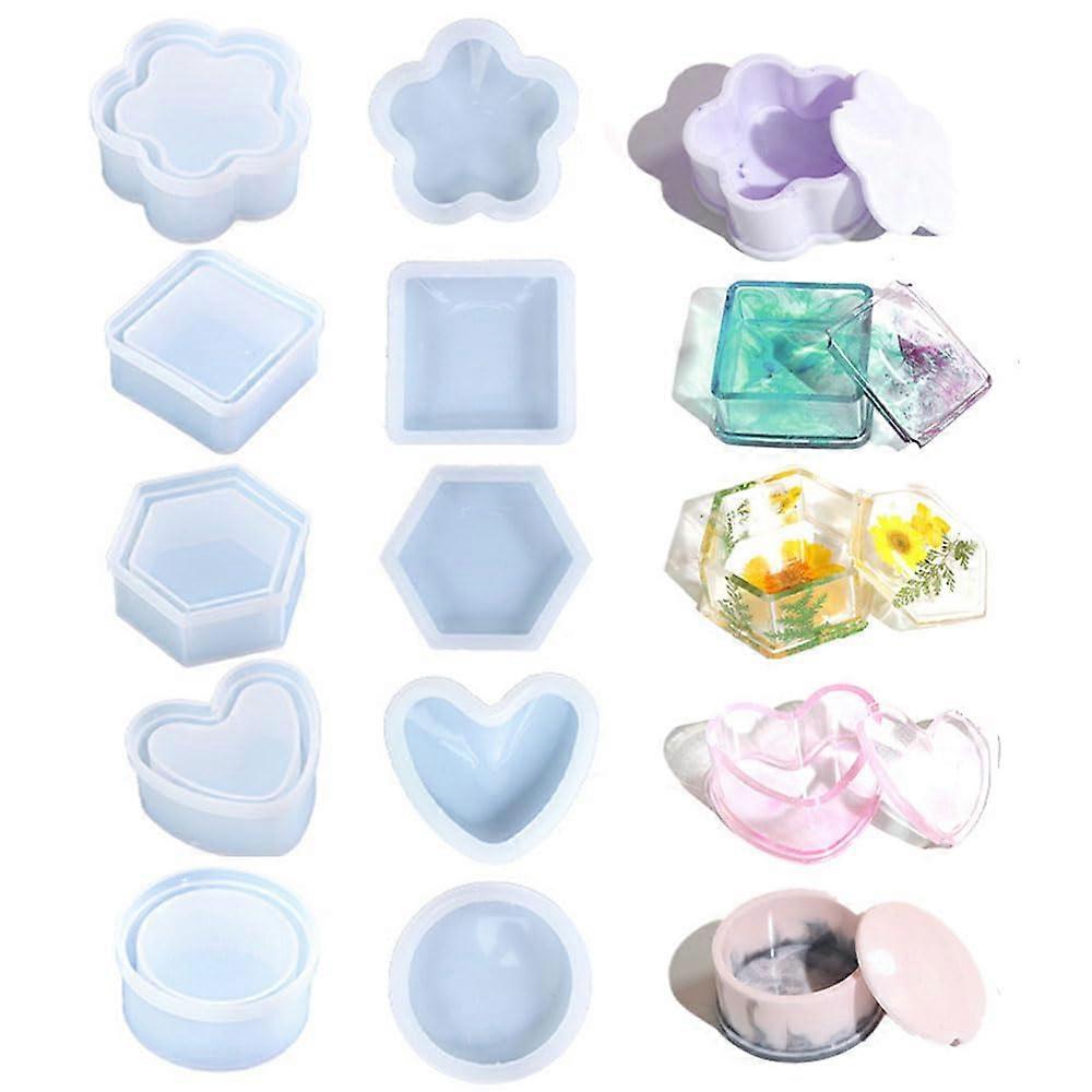 Box Resin Mold with Lid, 5 Shape Storage Container Silicone Casting Molds Jewelry Box Molds for Epoxy Resin Candle Holder DIY Resin Craft