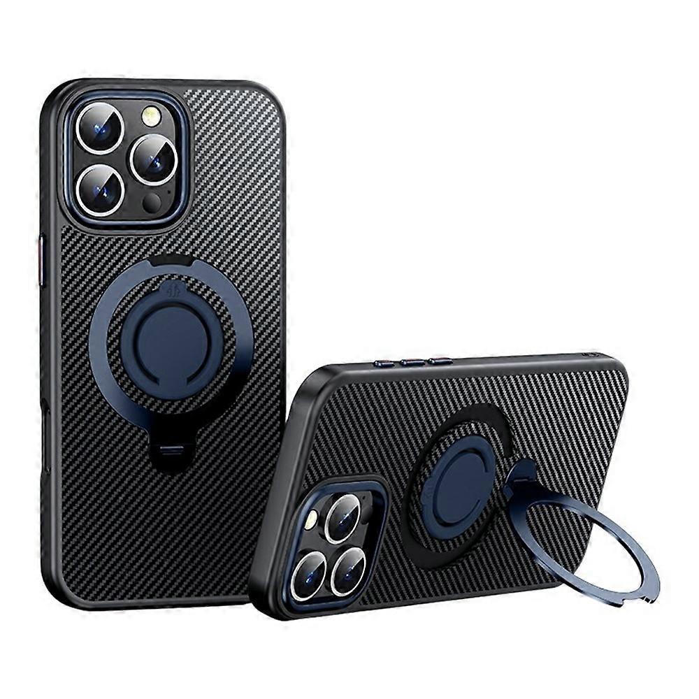 For iPhone 16 Pro Max Case Compatible with MagSafe Kickstand Carbon Fiber Texture PC+TPU Back