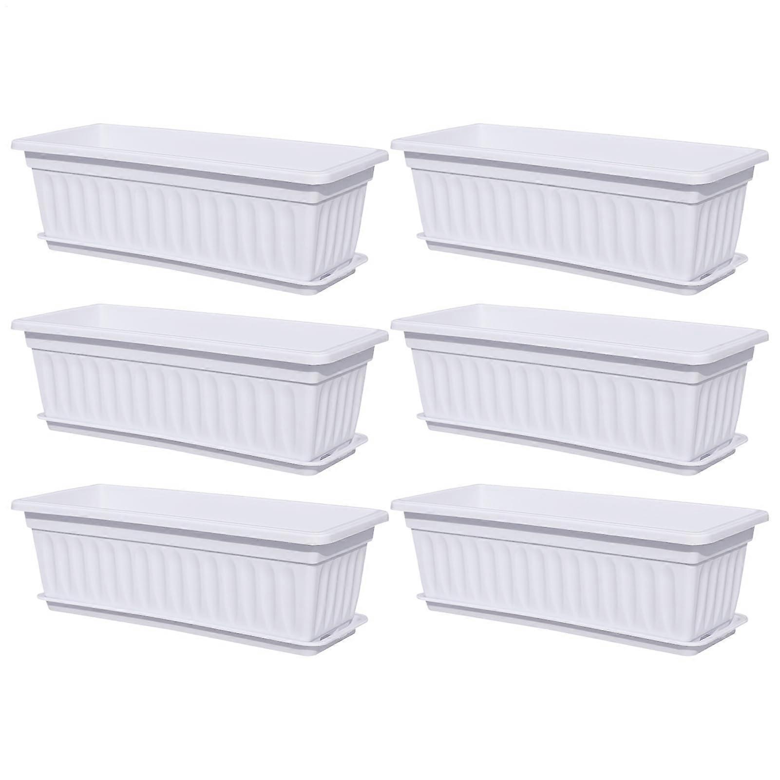 Planter Box for Outdoor Plants - 6 Built-In Drainage Holes, Weatherproof Vegetable Container, White Garden Planter for Balcony and Backyard