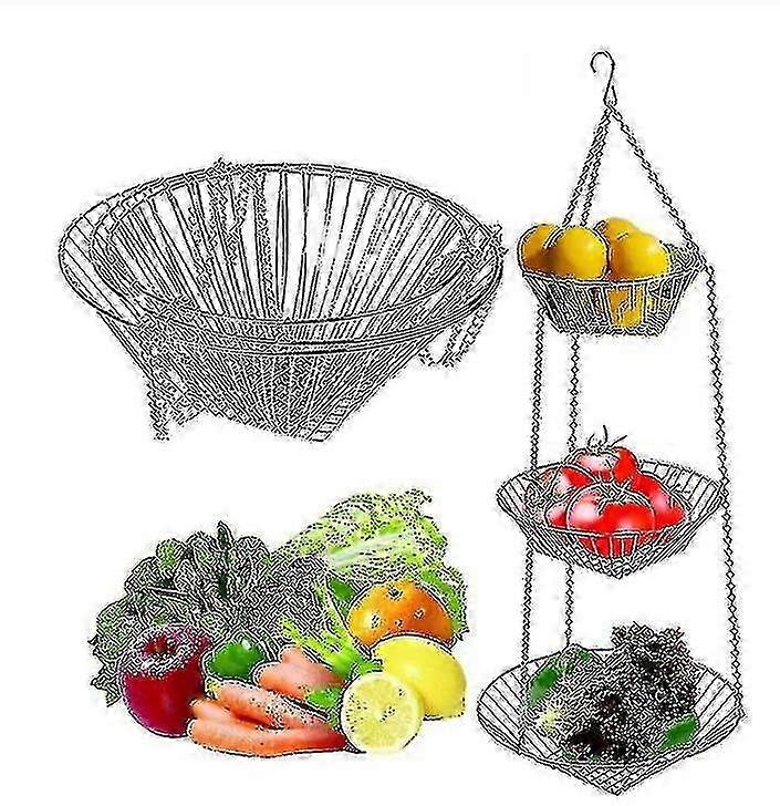 3段シルバーキッチンハンギングフルーツバスケット、30インチ