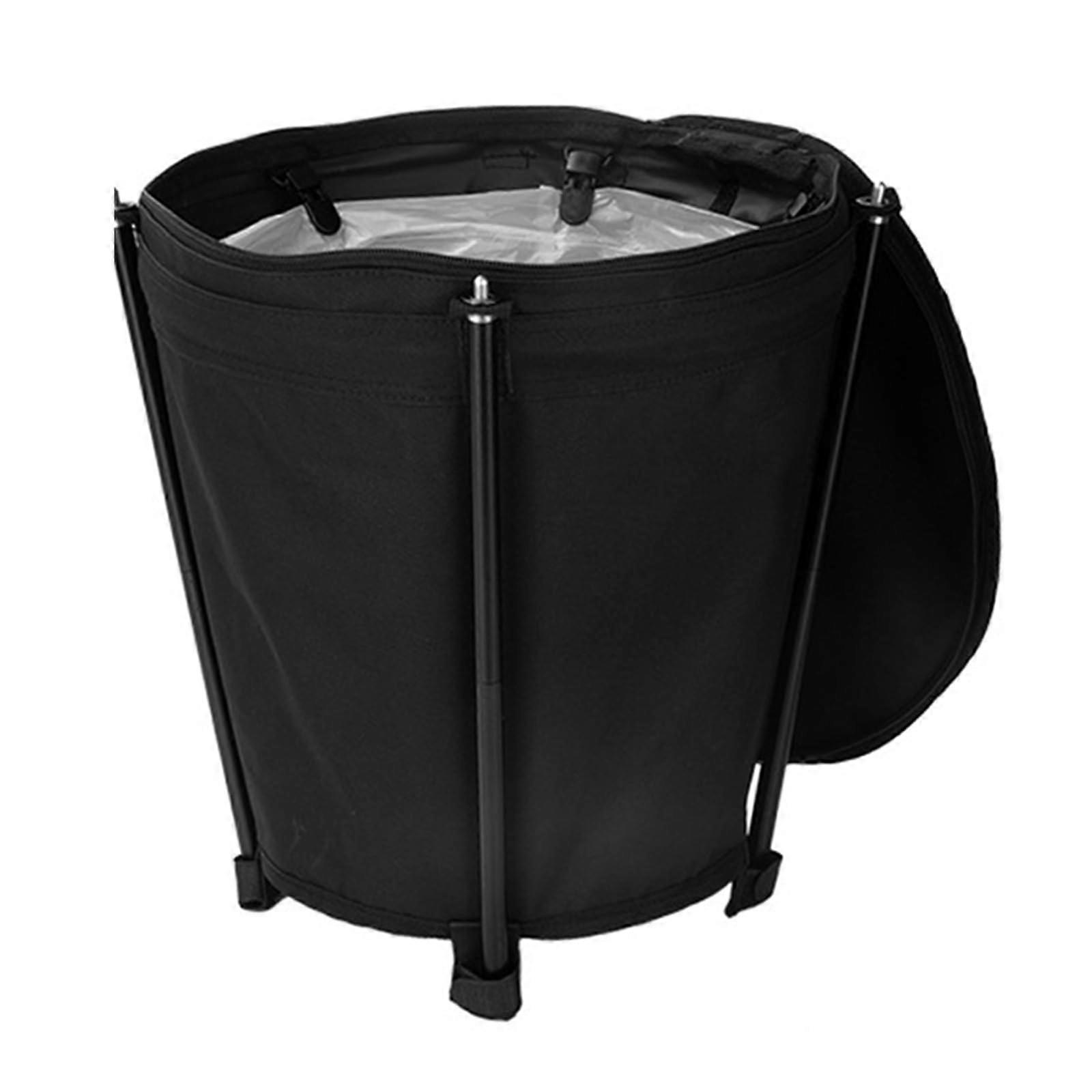 Klapper Camping Trash Can Garden Trash Bag With Lid Reusable Garden Waste Bag Trash Bin Container Permanent Black