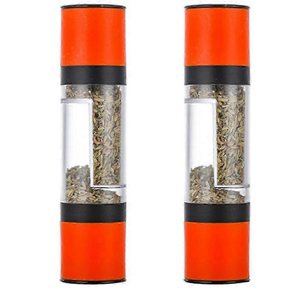 2-i-1 Justerbart Salt- og Pepperkvernsett - Påfyllbar, 2 stk Oransje