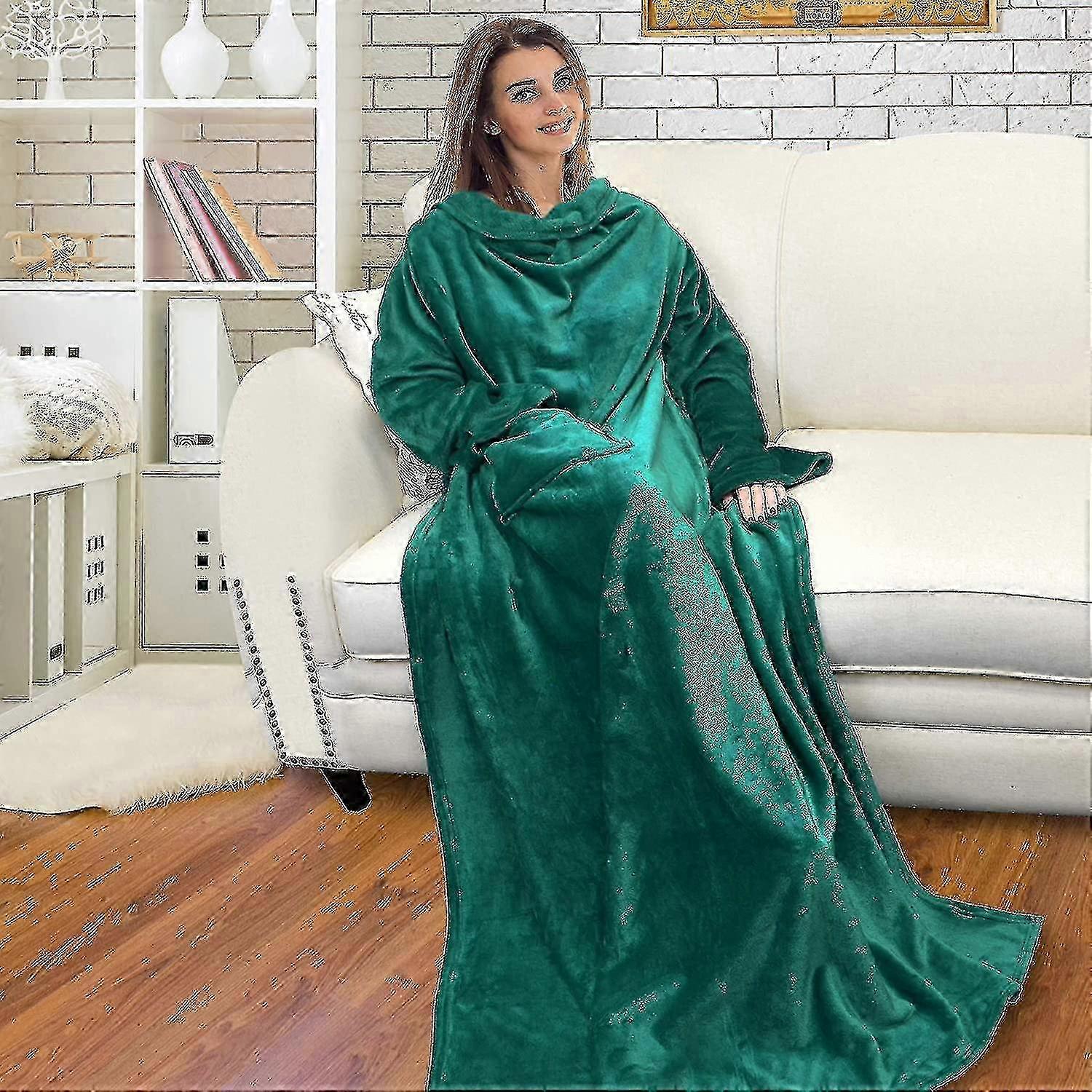 2025 Wearable Blanket With Sleeves And Pocket, Comfy Soft Fleece Mink Micro Plush Wrap Throws Blanket Robe 185 X 130 Cm, Plaid Red