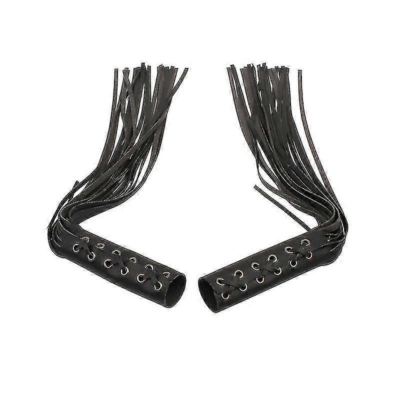 7/8インチユニバーサルオートバイハンドルバーグリップ、レザーフリンジカバー付き、ビンテージブラックハンドグリップアクセサリー