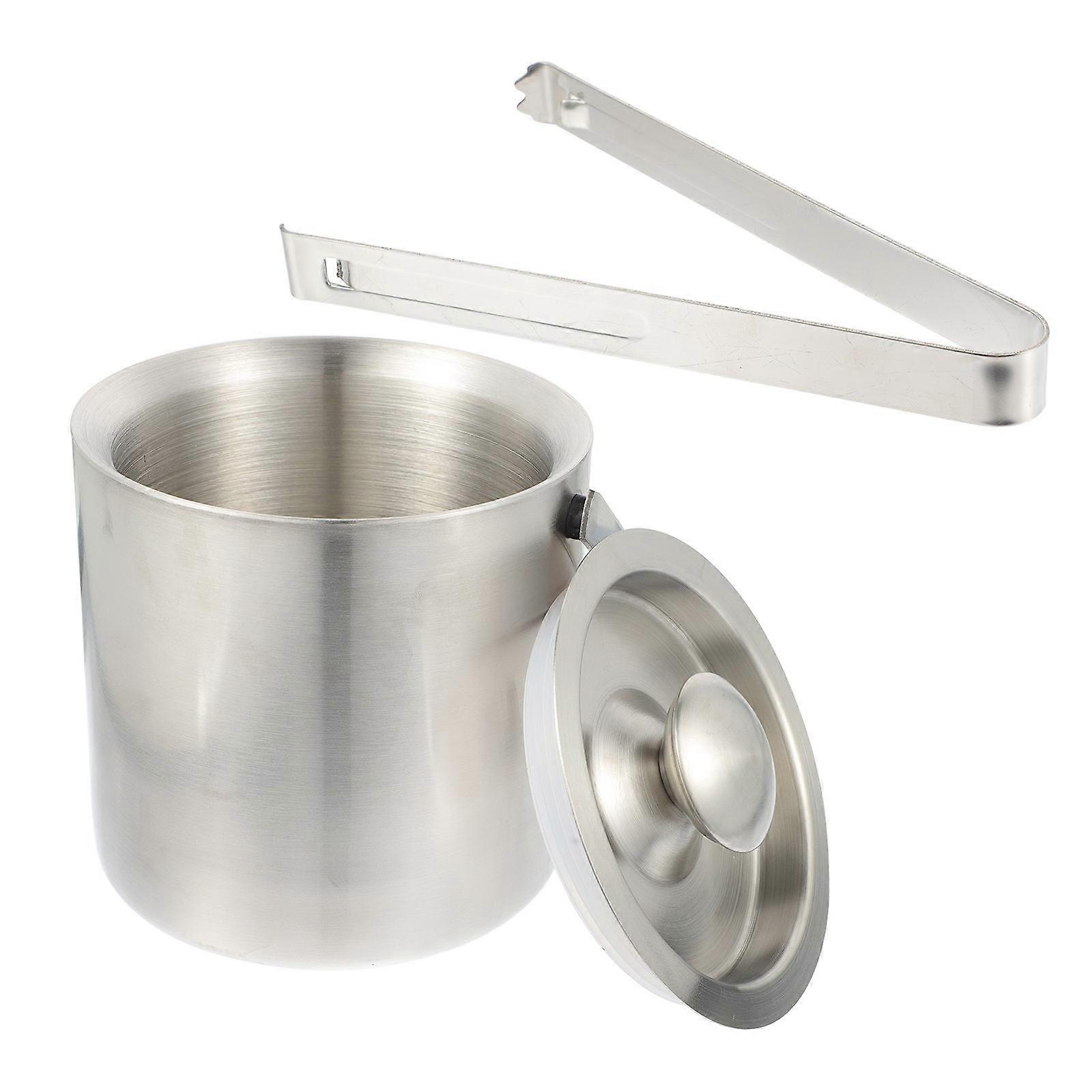 Ice Buckets For Bars Straight Shape Metal Ice Bucket With Polishing Technology Suitable for Cafe Hotel Party Buffet Silver 1.3L 1Set