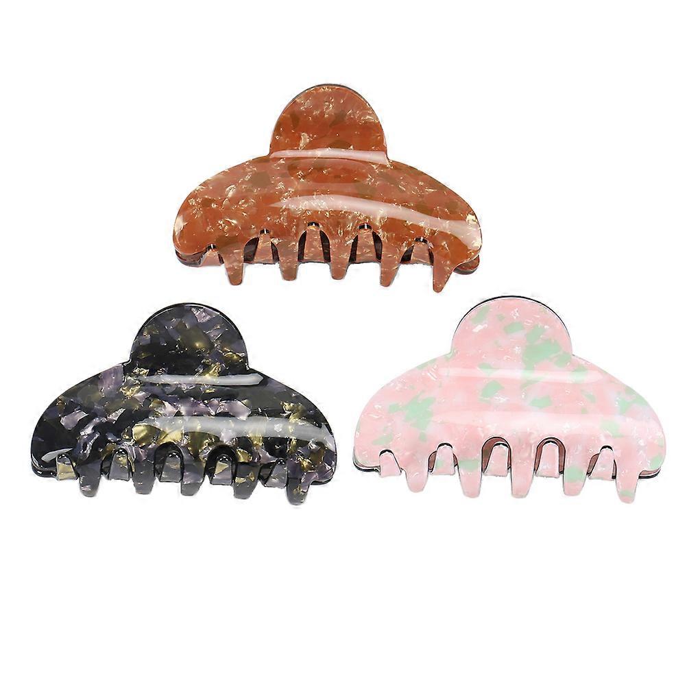 Hair Claws Marbling Pattern for Decoration Use 3Pcs Retro Style Clip