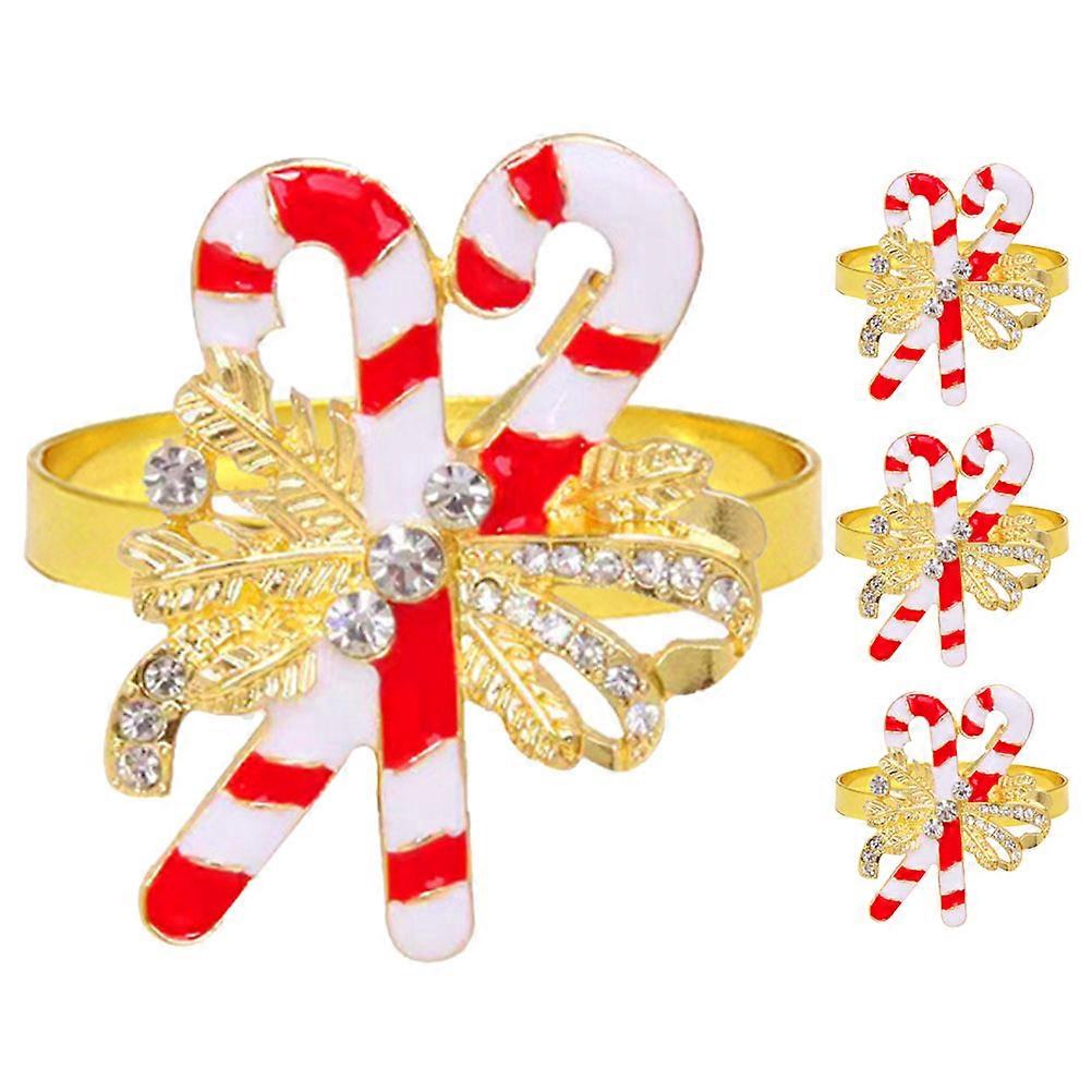 Candy Cane Napkin Rings Elegant Design Christmas Table Setting White 4Pcs