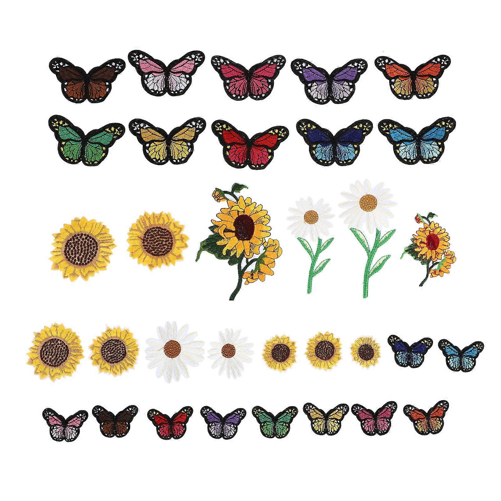 Flower Iron On Patches for Clothing DIY Projects Assorted Color 6.4X12.7CM Wireless Stitch 33Pcs