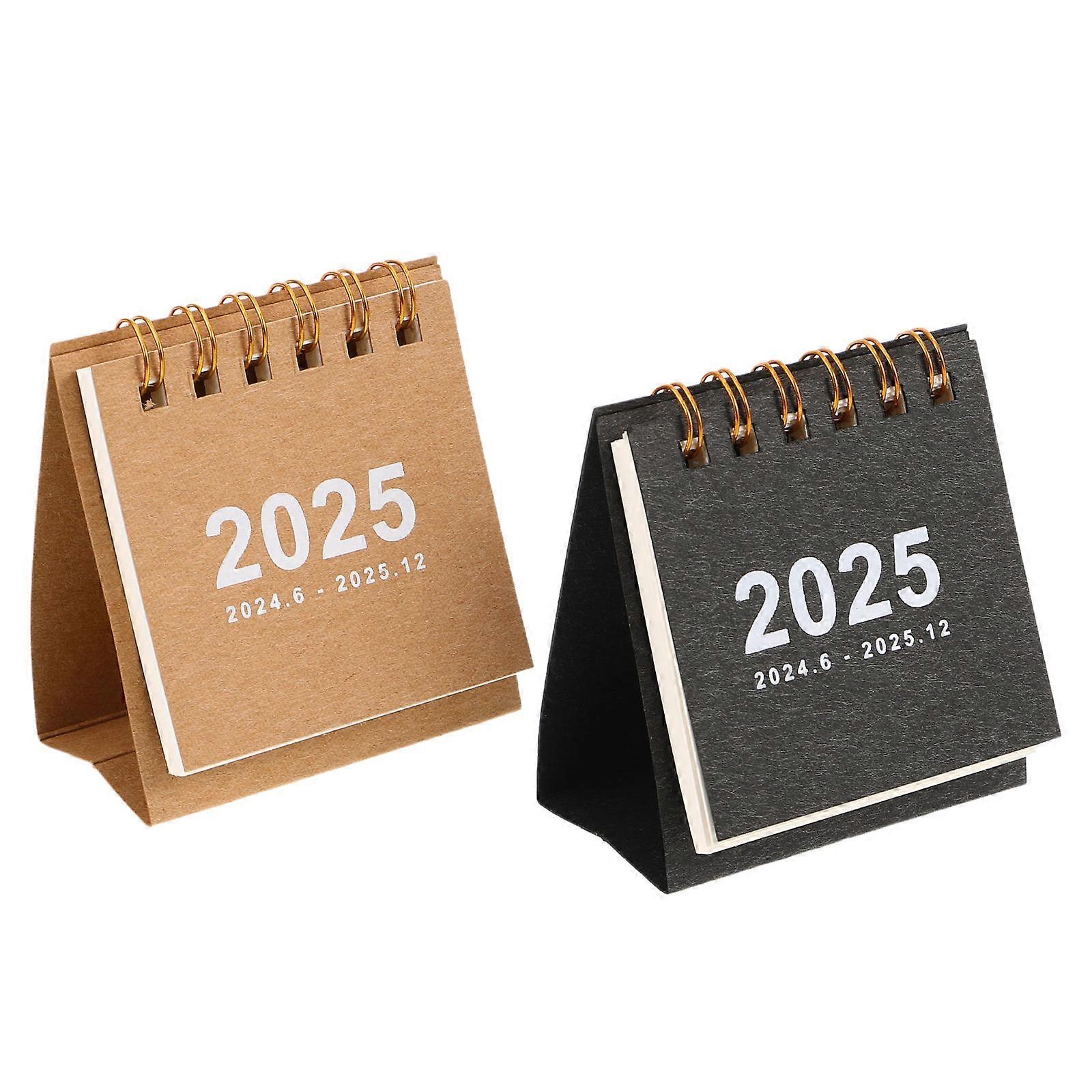 Spiral Binding Calendar Office Table Workspace Planner 2024.06-2025.12 Black 2Pcs