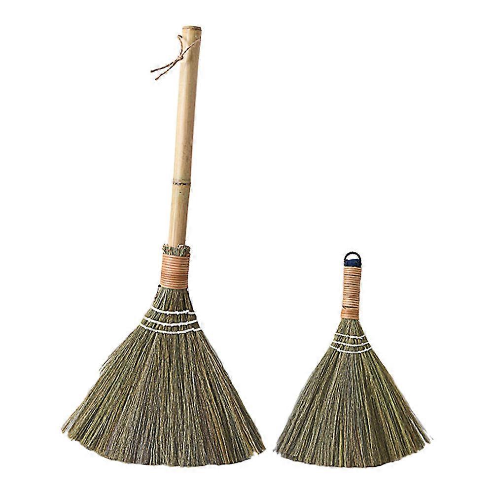 Handmade Broom Straw and Bamboo Design for Kitchen Home Cleaning Broom Assorted Color 2Pcs