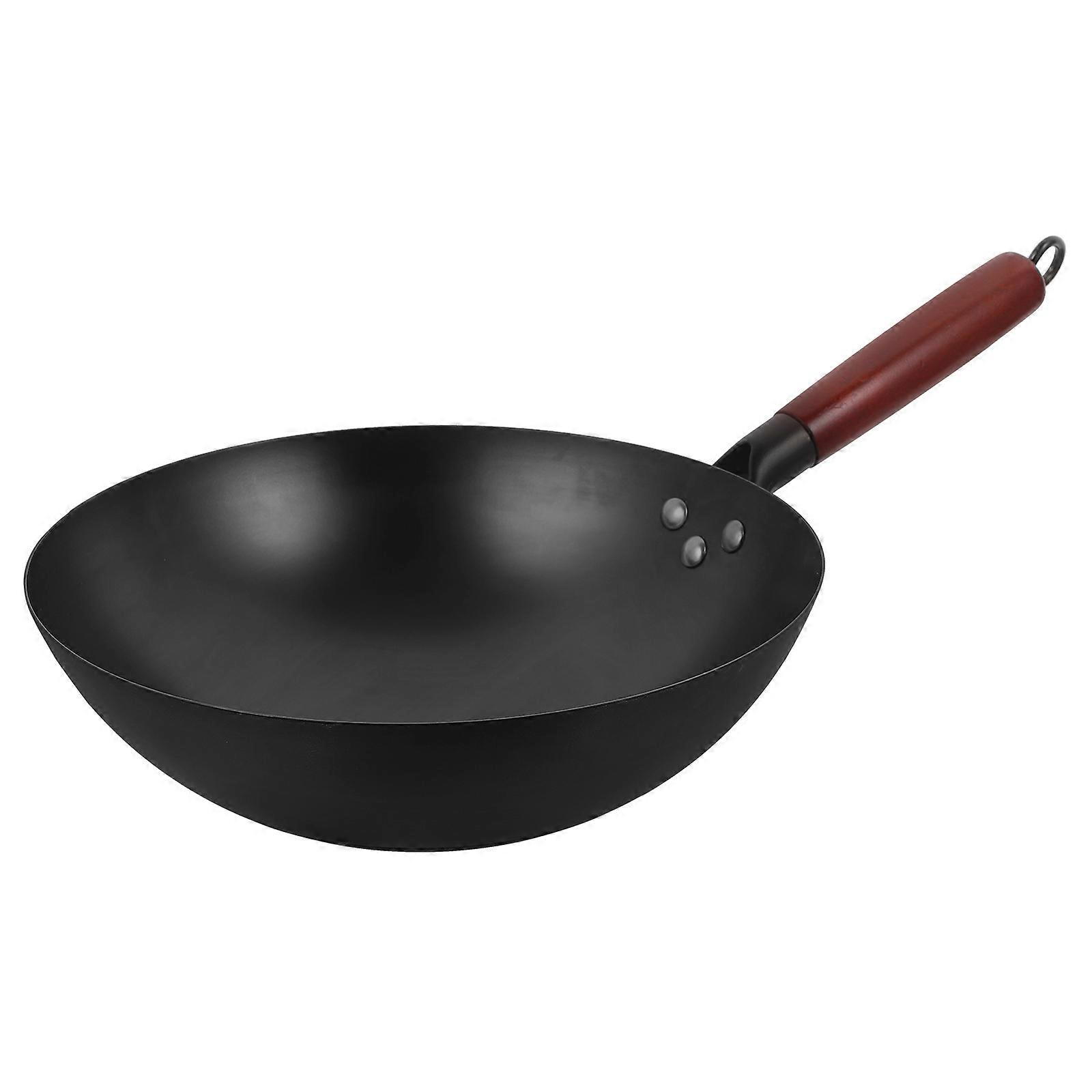 Non-Stick Wok Iron Wooden Handle Kitchenware Rapid and Uniform Heat Conduction Multi-Function Cooking 30.00X30.00X10.00CM 1Pack