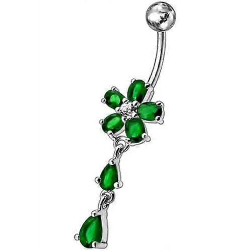 Fancy Jewelled Flower With Silver Dangling Ss Bar Navel Ring