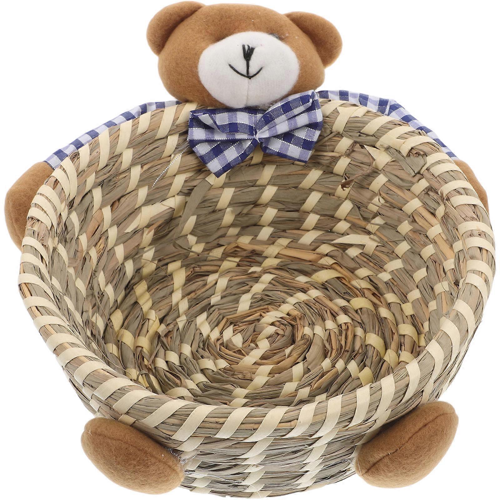 素朴なスタイルのクマの装飾的なハンパー籐の動物バスケット9.4X8.5X5.1in収納本の枕1パック