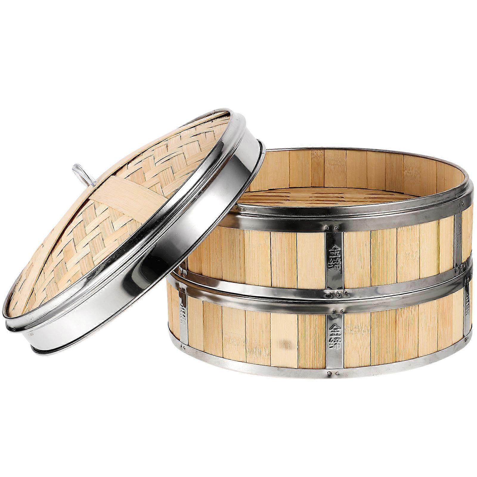 Bamboo Steamers Cooking Bamboo Steamer Basket Multi-Layer Round 25X25X7CM Food Steaming 1 Set