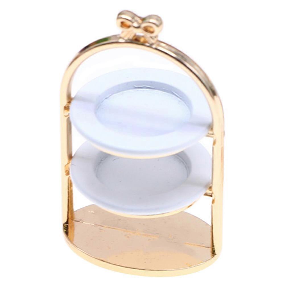 Elegant Miniature Metal Dessert Stand Set for Dollhouse Kitchen Display – Includes Cake Stand and Plates for Mini Food Showcase