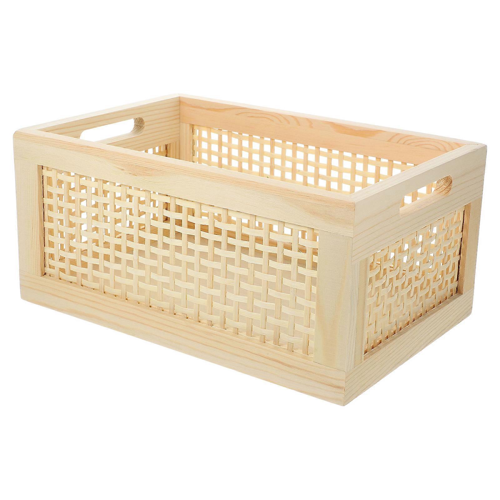 Desktop Bamboo Bin Storage Basket Homeowners Families Rectangular Smooth Surface Space-saving 1Pack