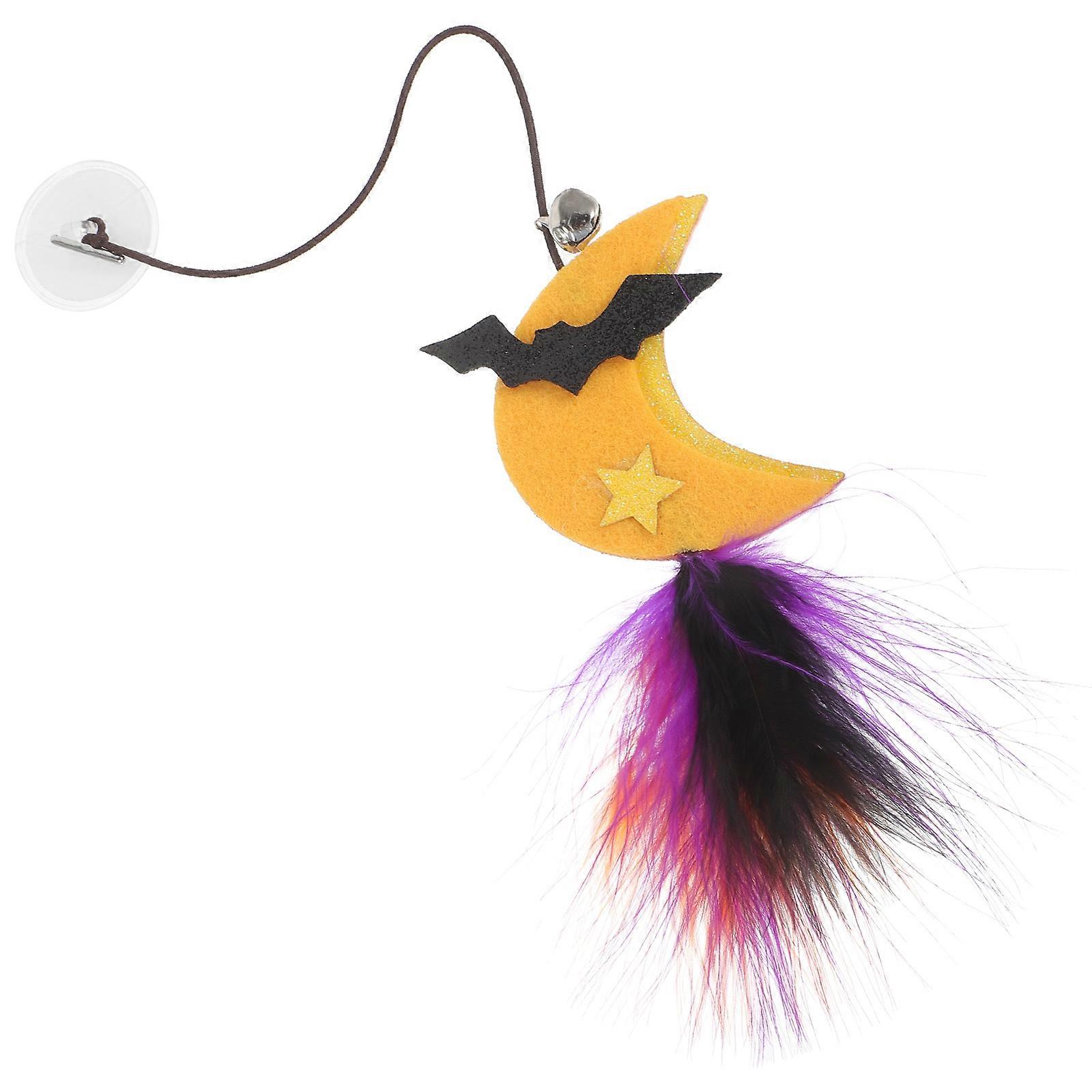 Interactive Cat Toy Hanging Door Cord Entertainment Pet Cat Leisure Time 32x6cm Felt Crescent Moon Halloween Style 1Pack