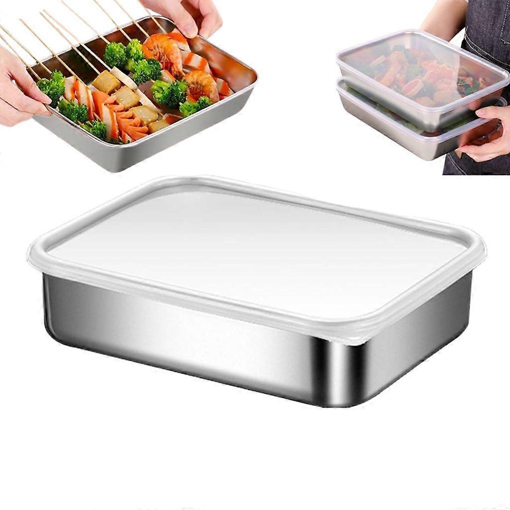 Fresh-keeping container, freezer container, food storage box, stackable stainless steel box with locking lid, 2000ml