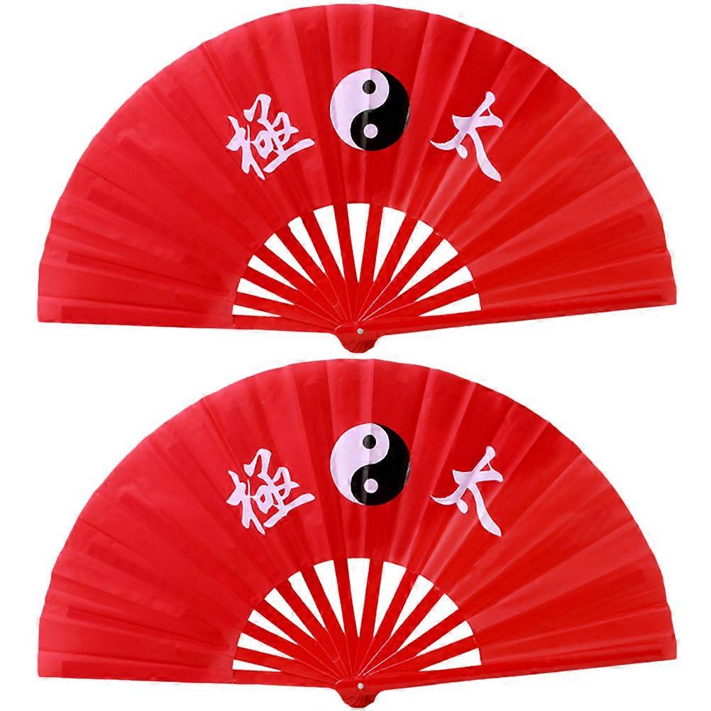 Red Chinese Style Fans Kung Fu Dancing Hand Fan Foldable Traditional Theme Design 62x33cm 2Pcs
