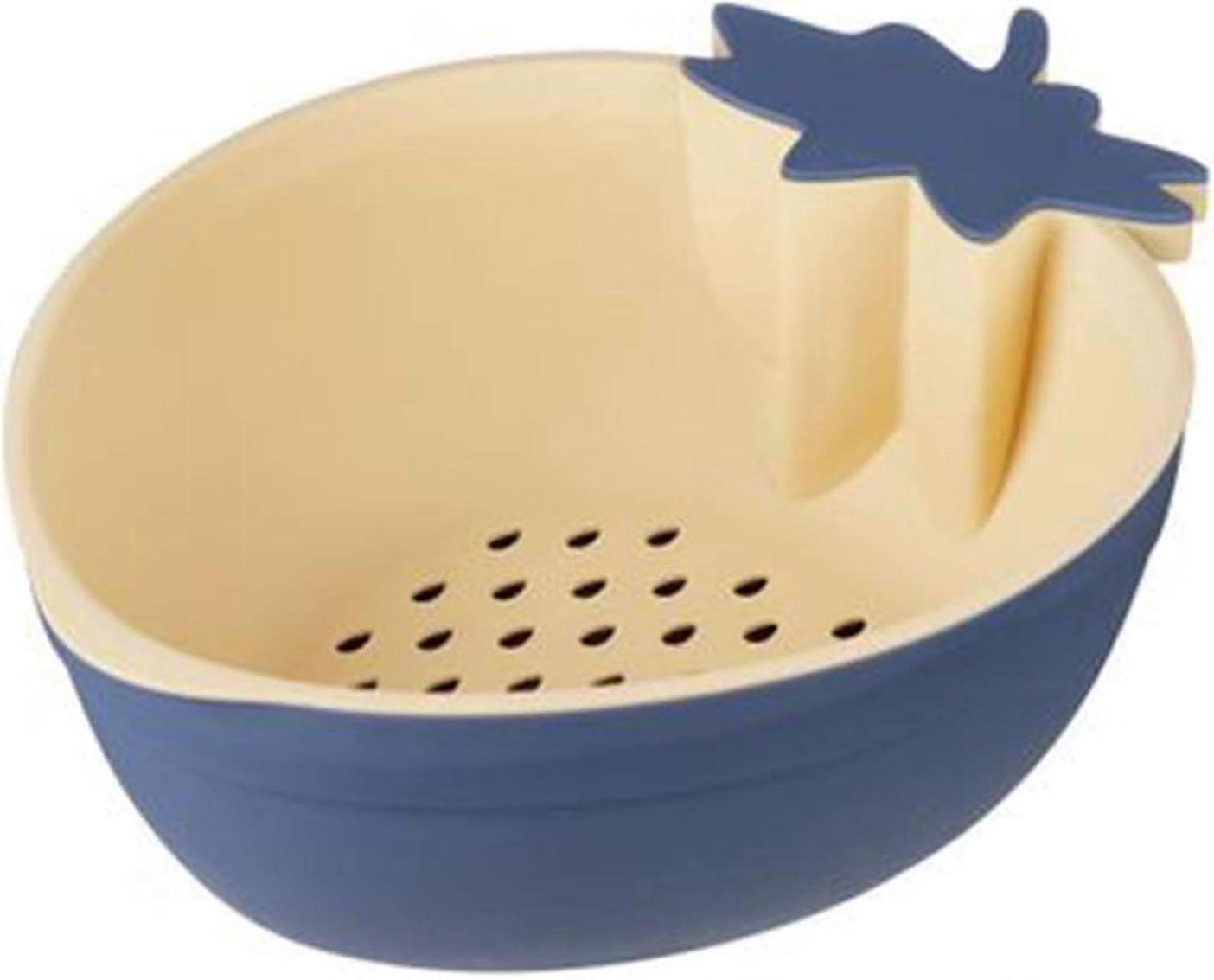 Double Layer Plastic Drain Basket for Cleaning, 2-in-1 Kitchen Vegetable and Fruit Basket, Mix Blue