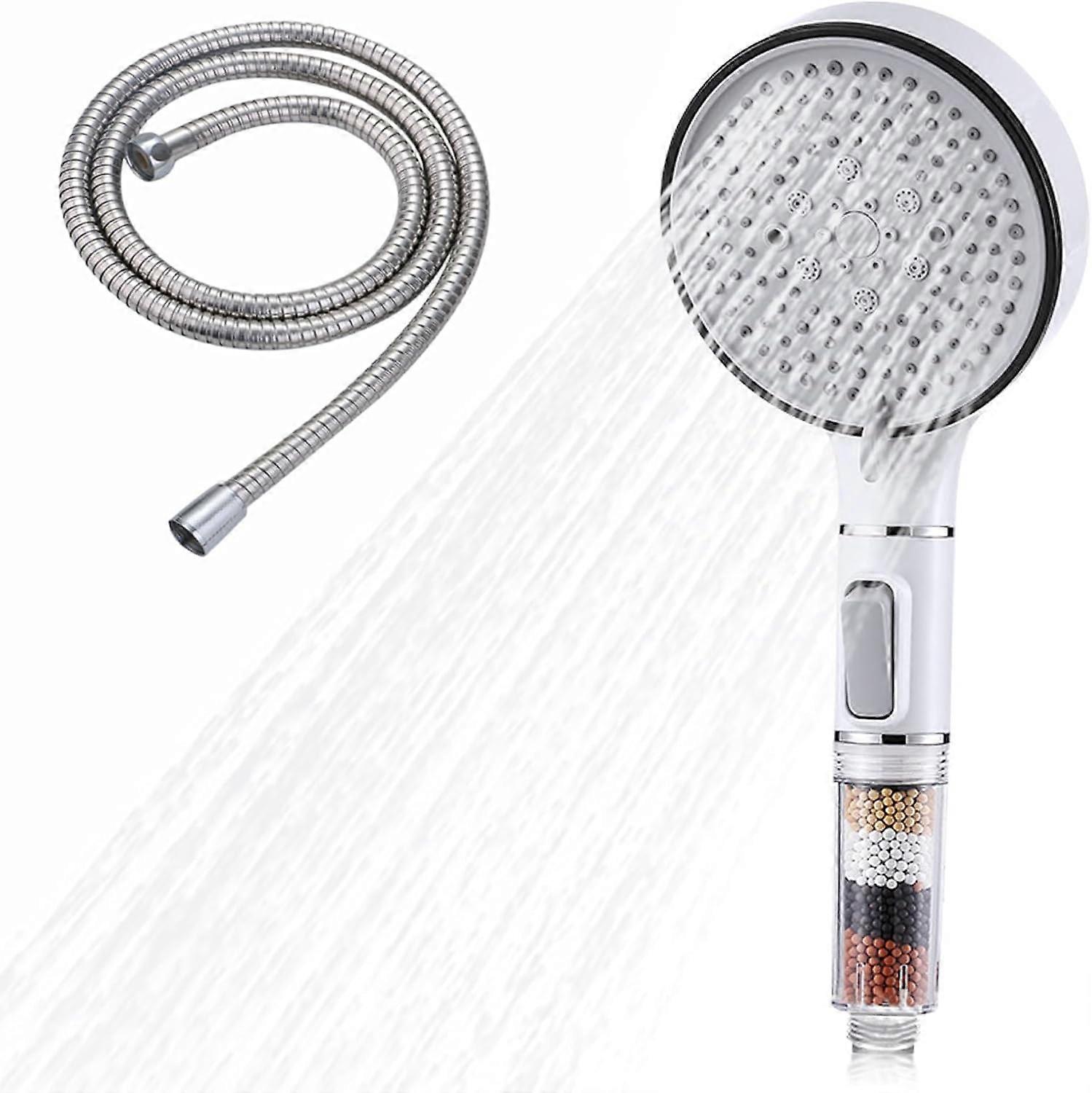 Hard Water Filter Shower Head and Hose - Universal Adjustable 5 Modes with 20 Level Filter