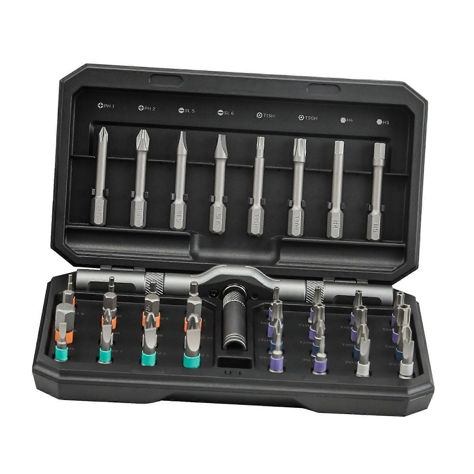 Magnet Screwdriver Set 42-Piece with 132 Short & 8 Long Bit Heads and Removable Ratchet Handle for Furniture & Electronics