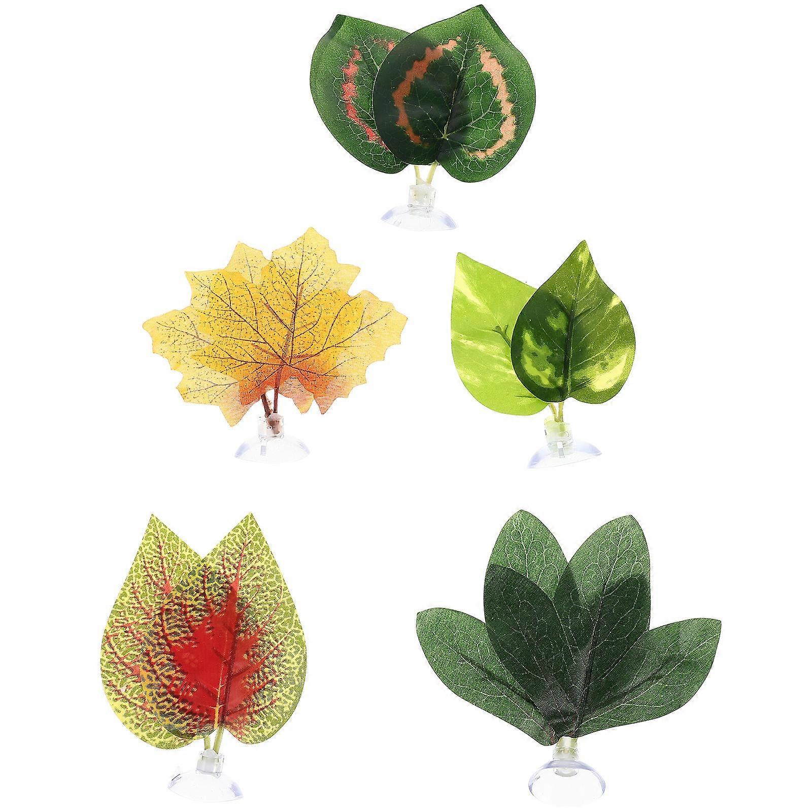 Terrarium Plants Decorations Reptile Accessories Leaf Shaped Resin For Reptile Habitat 5Pcs