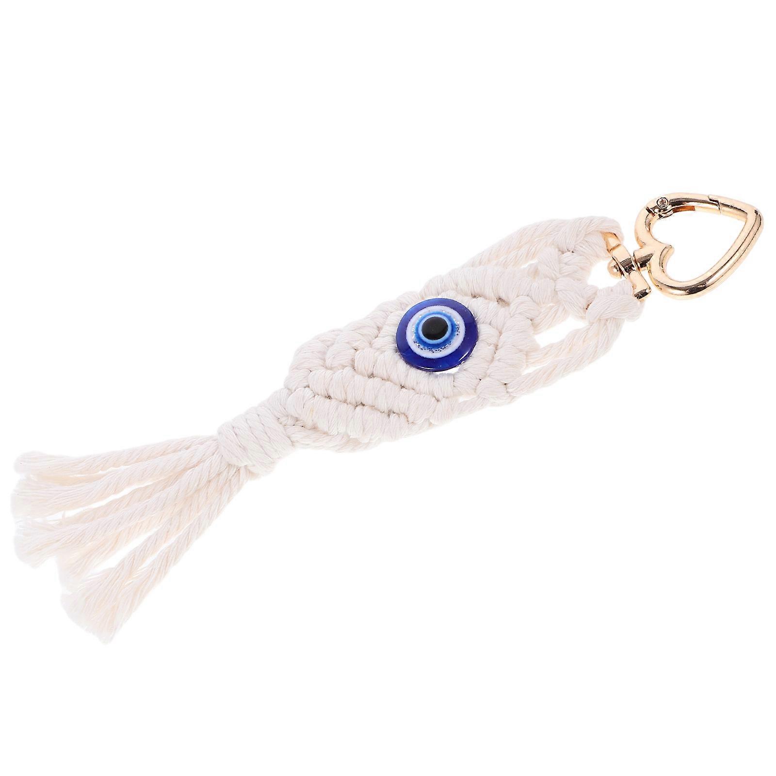 Handcrafted Macrame Keychain with Tassel & Evil Eye Charm – Boho Keyring Pendant for Bags, Unique Retro Design, Stylish & Decorative Accessory for