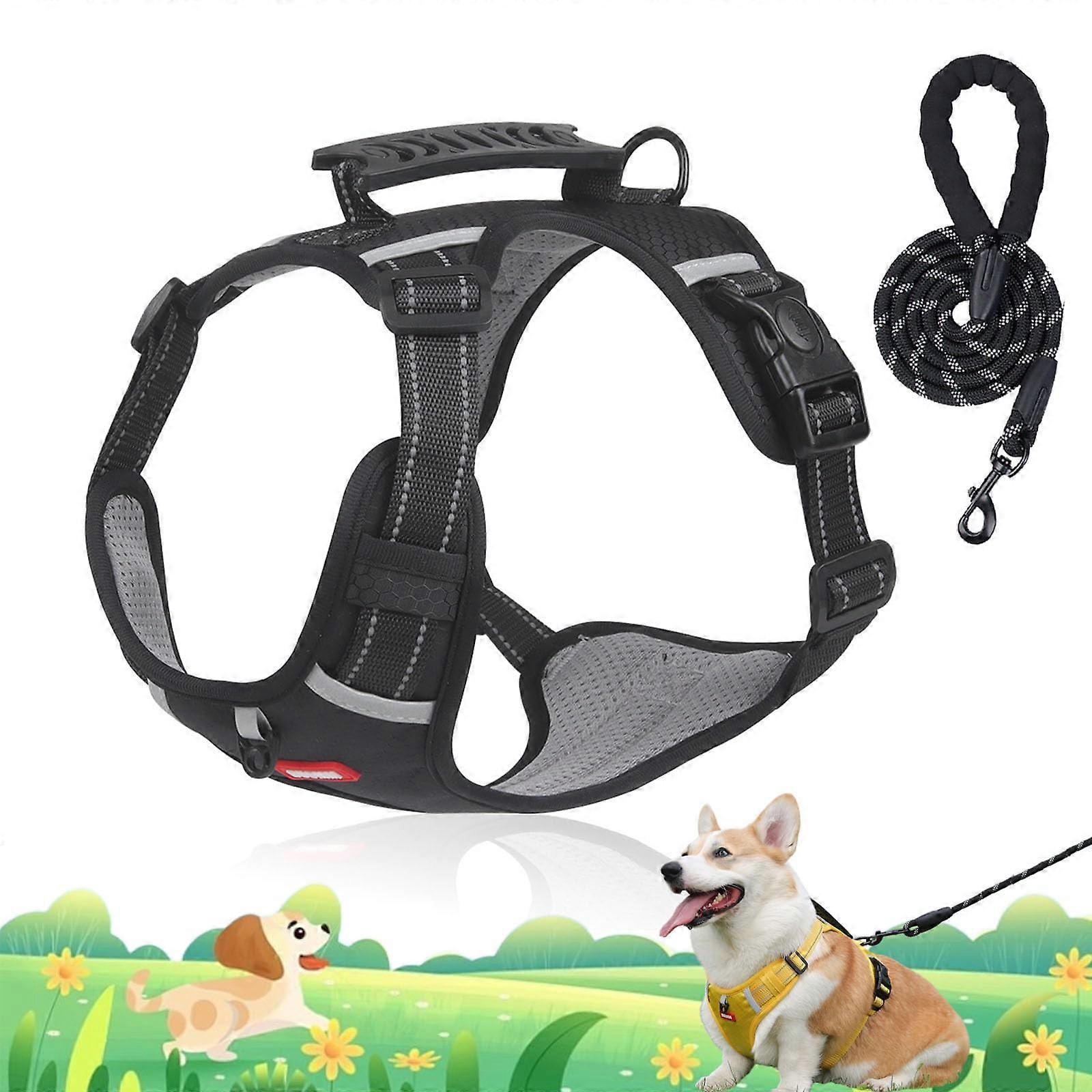 Chewie Cozy Harness No Pull Dog Harness with Leash Adjustable Vest Escape Proof for Small Medium Large Dogs (Black, Size S 8-15kg)