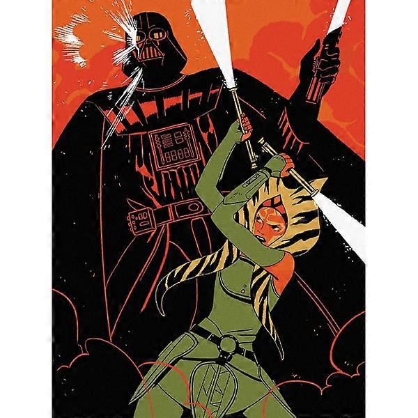 Star Wars Ahsoka Vs Darth Vader Canvas Print 30cm x 40cm Red/Green Red/Green/Black 30cm x 40cm