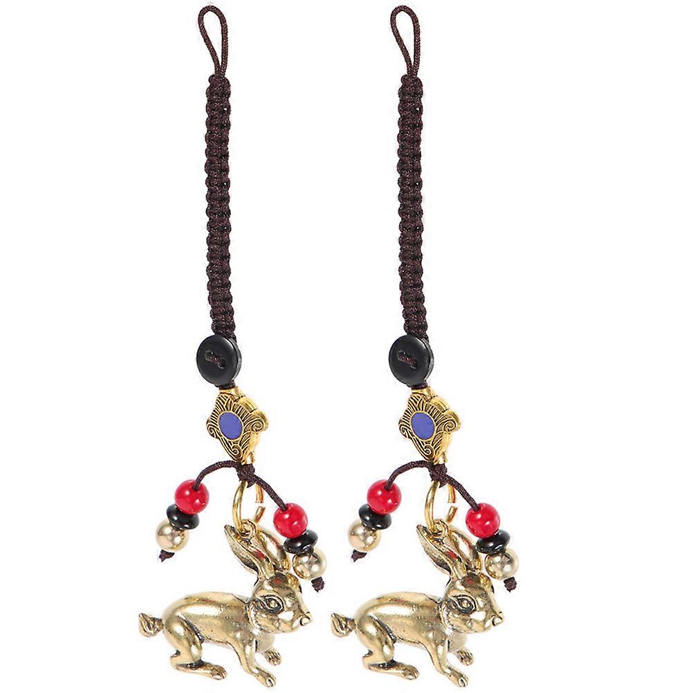 Brass Bunny Keychain Charm with Assorted Colors for Decorative Use and DIY Projects 2Pcs