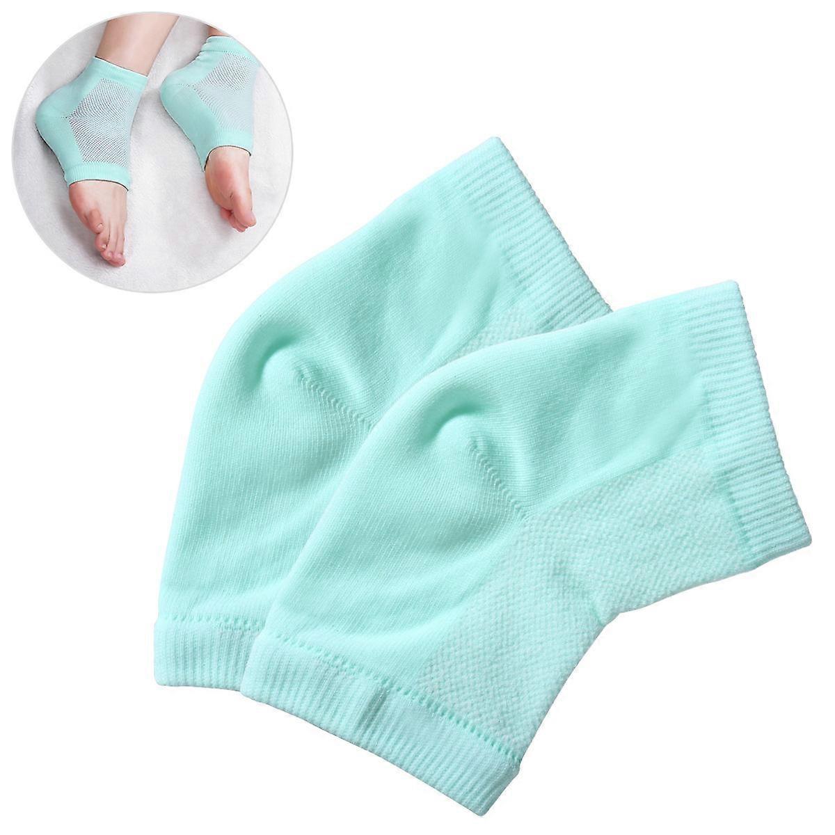 Gel Heel Socks for Dry Cracked Skin with Vitamin E and Butter in Light Green One Size Fits Most