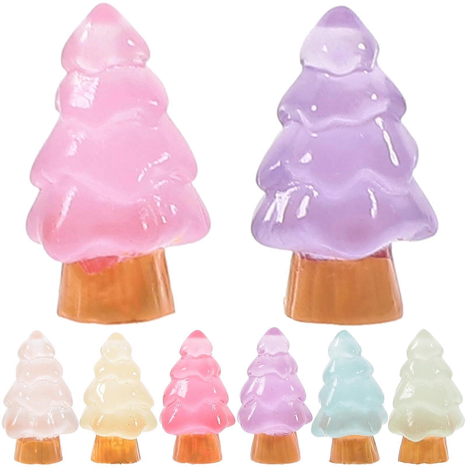 Luminous Mini Christmas Tree Figurine 8Pcs Assorted Color Desktop Decor For Home Users And Craft Enthusiasts