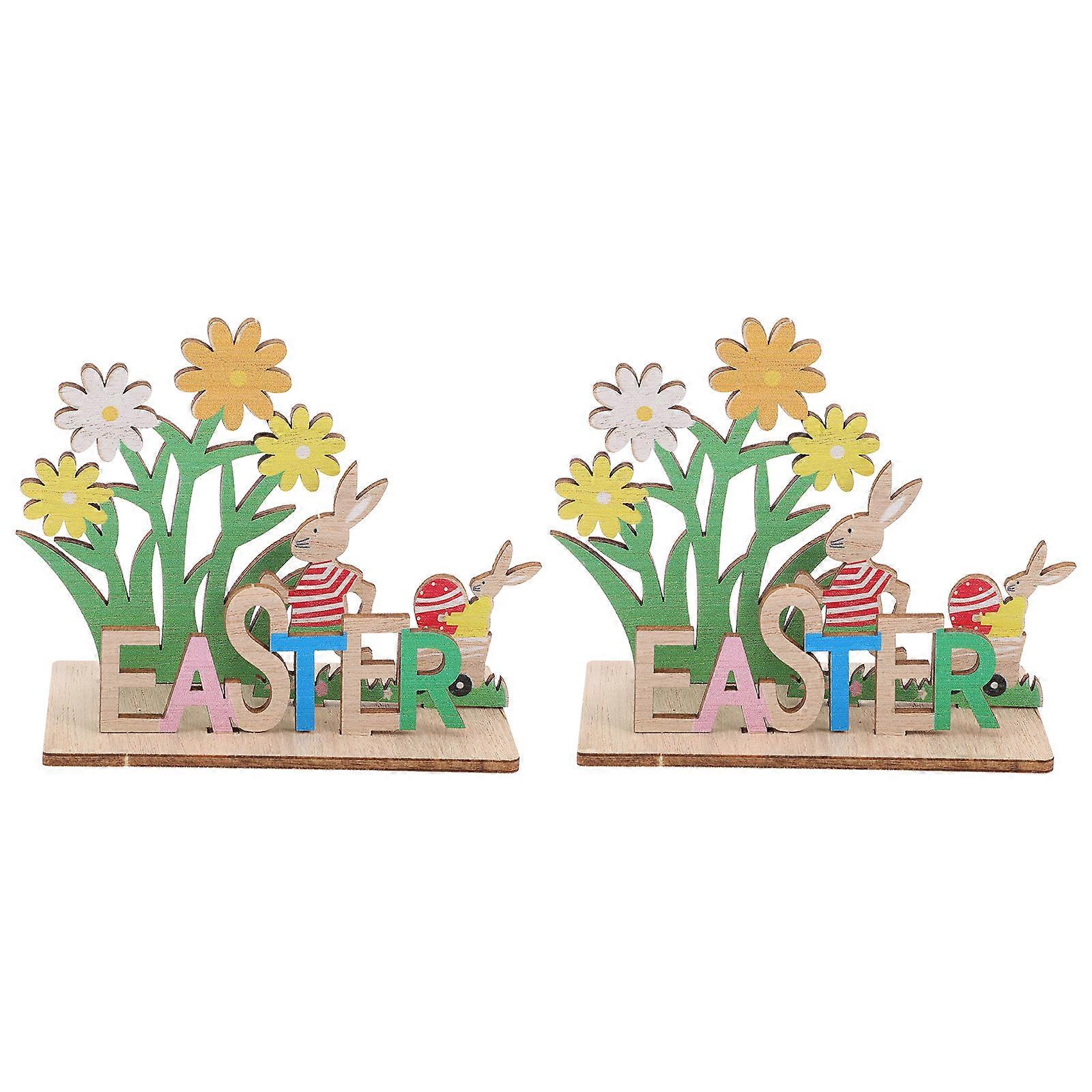 Elegant Easter Table Sign with Wooden Texture for Home Decoration Multi Color 2 Pieces