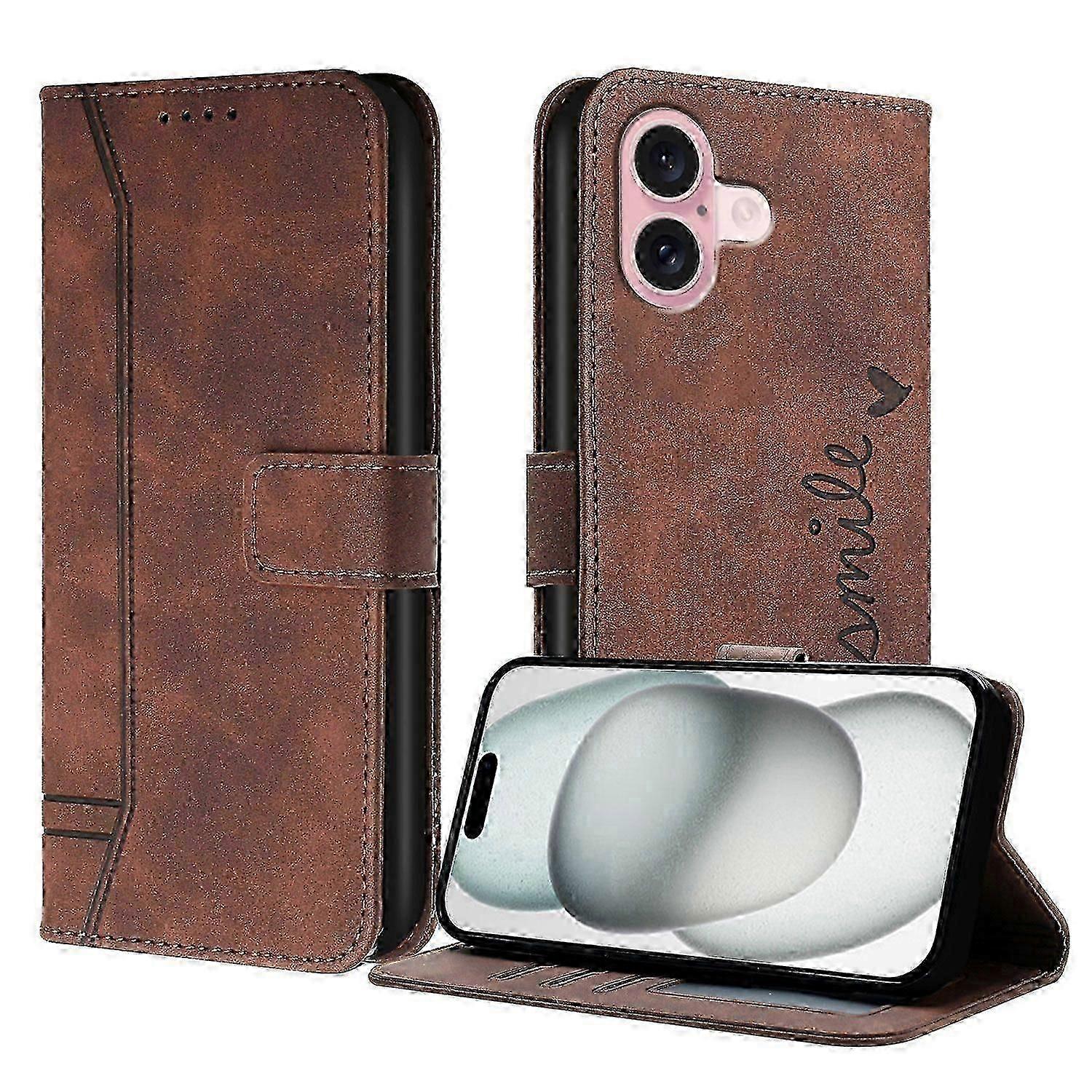 For Iphone 16 Case,Durable Kickstand Shockproof Case-Brown