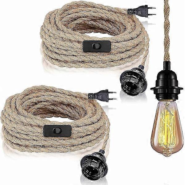 2-pack Hanging Lamps with Switch, Hemp Rope with 4.5m Cable, E27 Socket for Hallway, Kitchen, Dining Table, Bar (without Bulb)