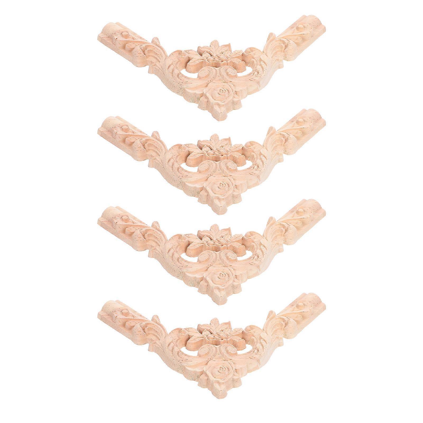 Furniture Wood Carved Onlay Decorative Ceiling Enhancement Square 4Pcs