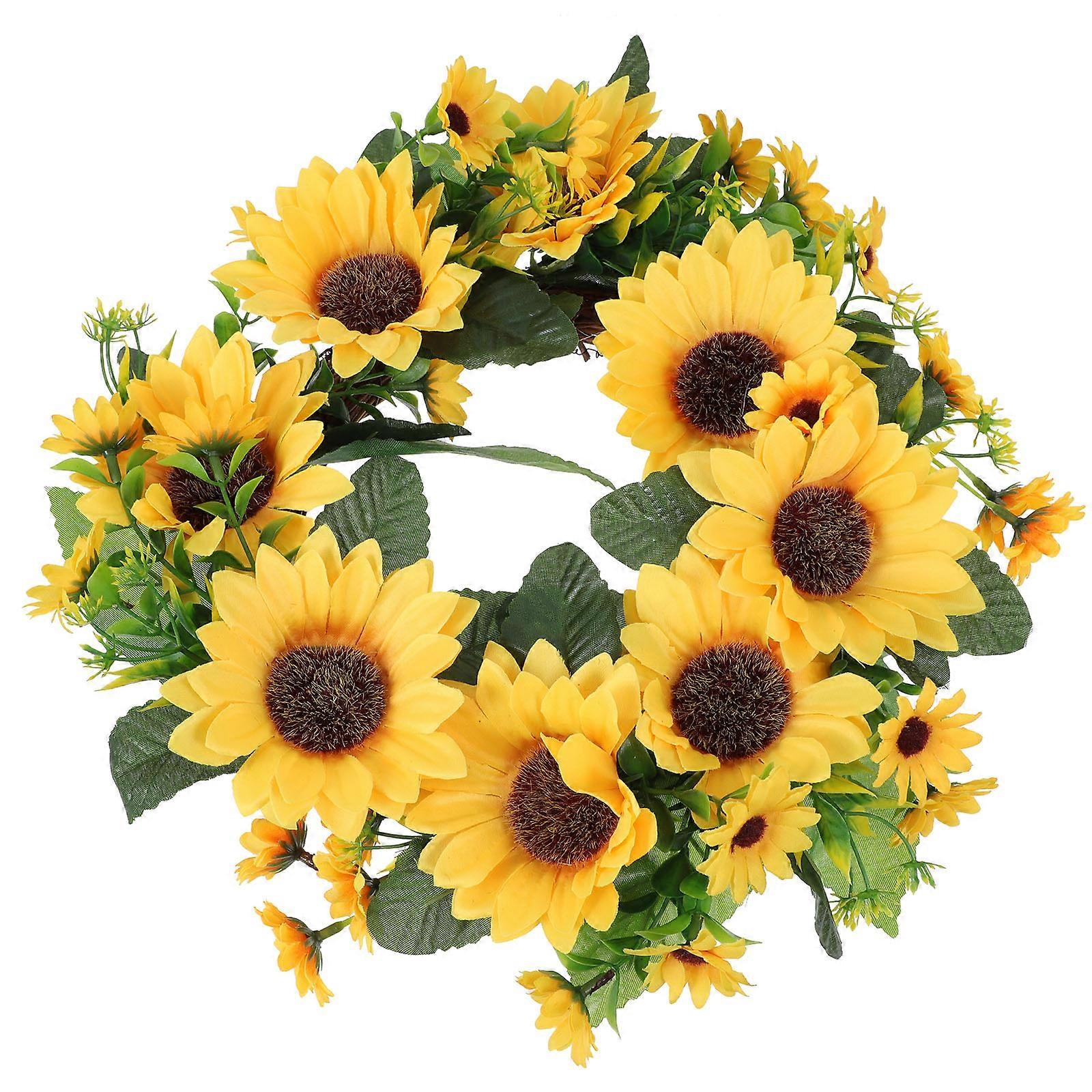 Artificial Sunflower Wreath Plastic and Rattan Garland for Decor 1Pcs