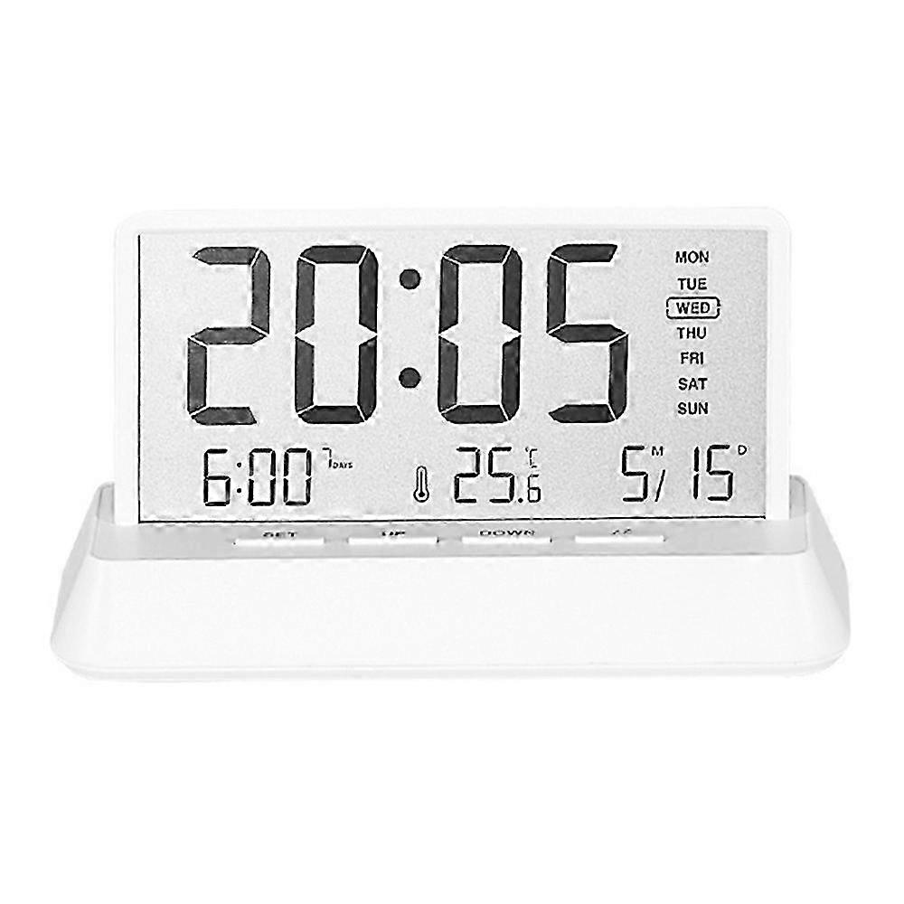 2301 LED Display Multi-Function Digital Alarm Clock with Temperature Calendar Snooze Function (White Opaque)