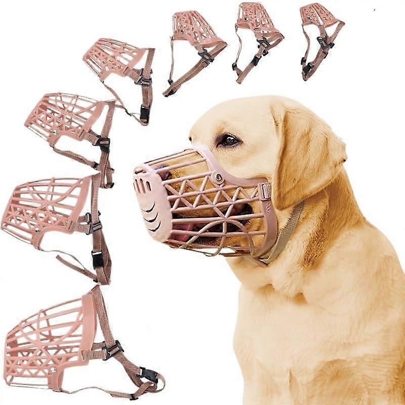 Adjustable Dog Muzzle Plastic Construction Bite-Resistant Anti-Bark Shield Large Surface Area Beige Size 5 Regular Style