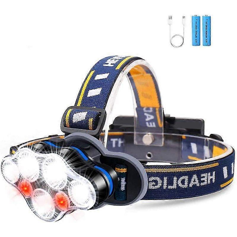 Headlamp, Super Bright Usb Led Headlamp Rechargeable With 8 Mode Red Warning Light