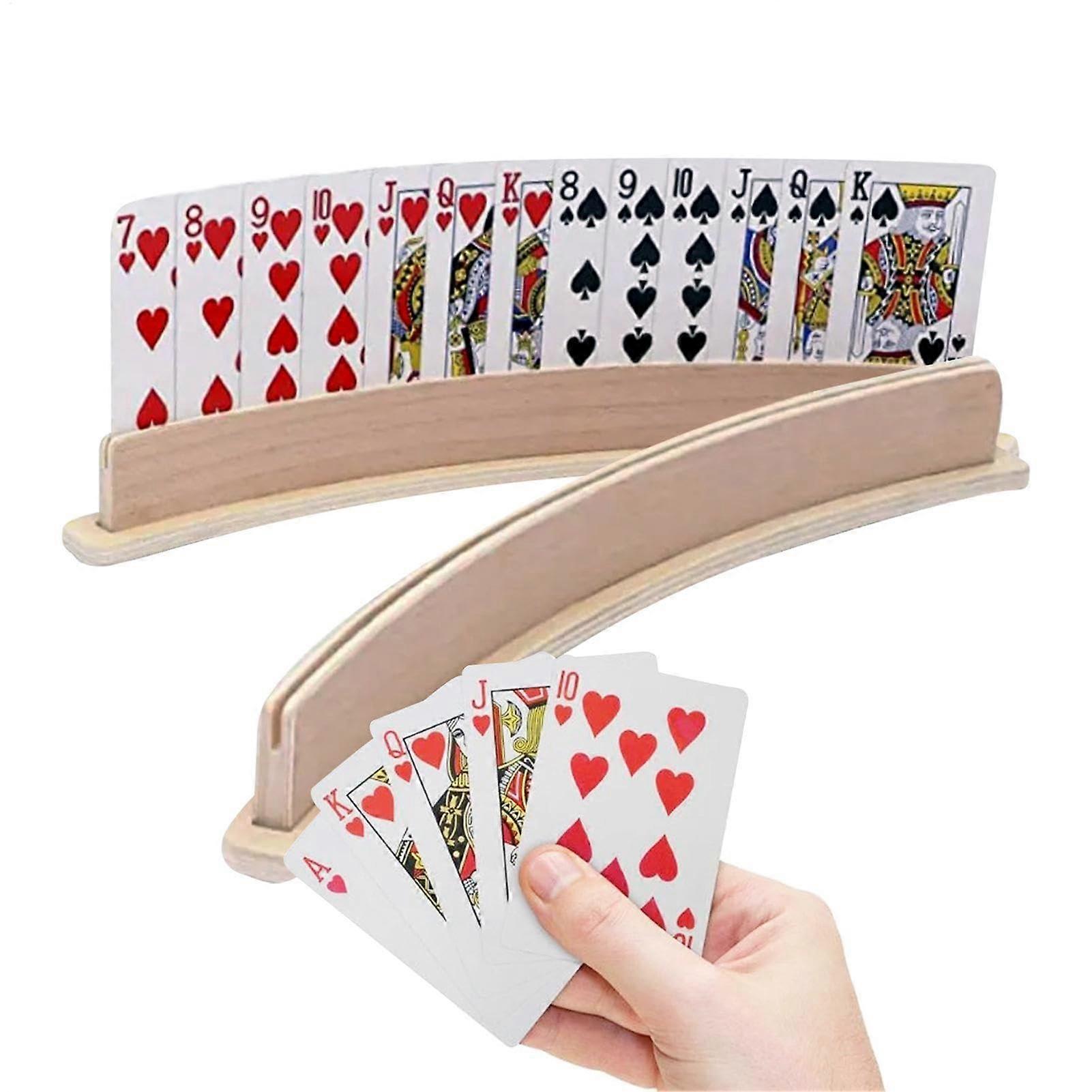 Playing Card Holder - Wooden Poker Card Stand, Curved Hands-Free Organizer, 2 Stands for Canasta and Binocles Type C