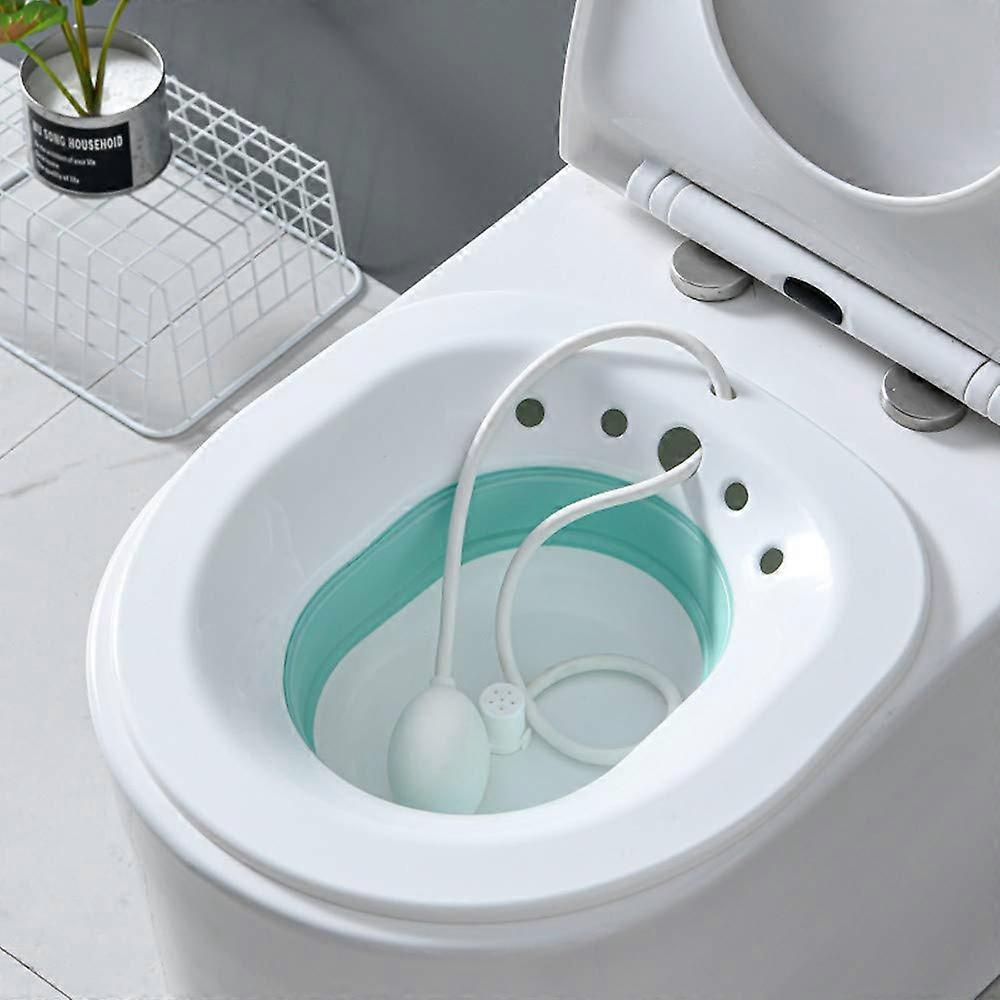 Bidet Insert for Toilet, Foldable Bidet Basin, Seat Bath with Flusher (White Blue)
